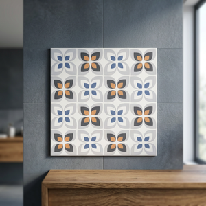Carreaux de sol en céramique de porcelaine émaillée gris antidérapants pour intérieur, motif floral marocain moderne, 40x40cm, 10mm - Product Image 4