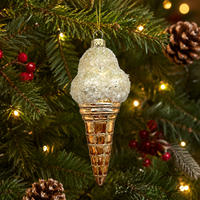 Décoration de Noël en verre soufflé artisanal vintage, écologique et luxueuse, en forme de cornet de glace, finition givrée et pailletée pour décorer le sapin de Noël