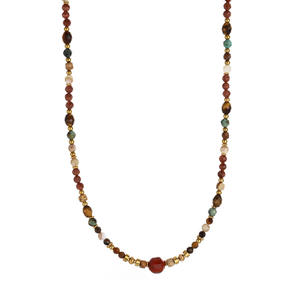 Collana Bohémien da Donna con Pietre Naturali, Ciondolo a Cuore in Acciaio Inox, Lunga Catena con Conchiglia e Occhio di Tigre per Feste - Product Image 5