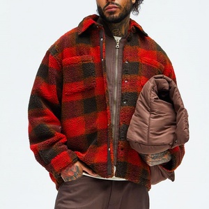 Fabricant de vêtements, veste en polaire à carreaux rouges personnalisée, veste en polaire Sherpa de haute qualité, surdimensionnée, épaisse, pour l'hiver, pour hommes - Product Image 1