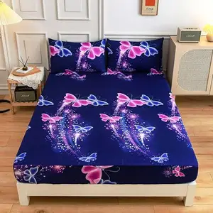 Bán buôn polyester in được trang bị tấm nệm bao gồm bốn góc với ban nhạc đàn hồi tấm ga trải giường