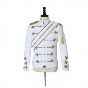 Traje de Lentejuelas de Color Blanco y Negro para Cantante Medieval, Actuación en Escenario, Estilo Rocker, Disfraz de Halloween Unisex de Poliéster - Product Image 2