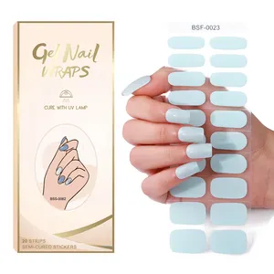 Custom Wholesale High Quality Semi cured UV gel nail strip Solid color Nail stickers Full Wraps Strips