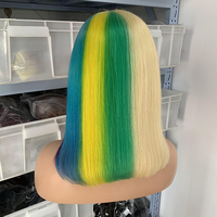 Wig Bob berwarna rambut Brasil, merah muda ungu biru kuning merah hijau pirang 613 Wig depan renda Bob, rambut Virgin untuk WANITA HITAM