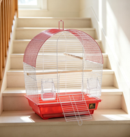 Cage à oiseaux légère à structure en fer avec dôme, perchoirs multi-niveaux, fermeture auto-agrippante, récipient transparent pour aliments et plateau extractible pour