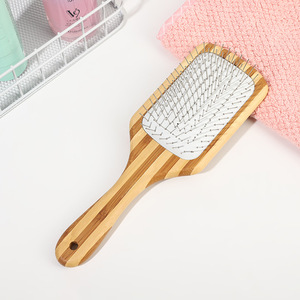 Cojín de aire de bambú natural con logotipo personalizado, peine de masaje, agujas de acero, alfileres, cepillo de pelo de paleta, extensión de peluca, cepillo de pelo desenredante - Product Image 5