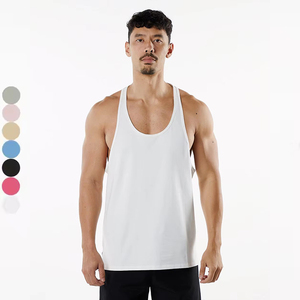 Logo gratuit hommes Racer Back Singlet Gym Top lâche sport gilet coton course vêtements de sport Fitness entraînement décontracté homme débardeurs - Product Image 1