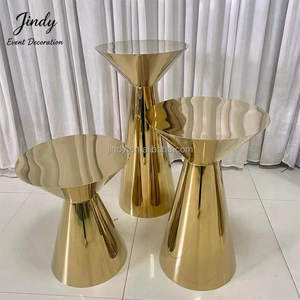 Décoration d'événements de mariage JINDY, design luxueux, table ronde en acier inoxydable doré, socle de mariage doré - Product Image 4