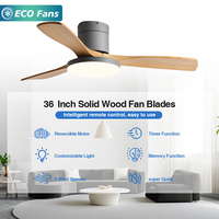 Ventilateur de plafond moderne intelligent Wi-Fi électrique avec éclairage, 3 pales en bois, 36 pouces, ventilateur contemporain avec lumières