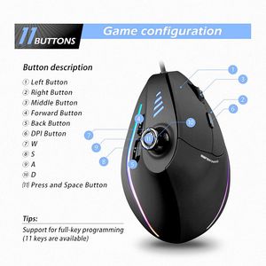 Ratón de Juego Vertical Programable C-18 Personalizado con Joystick, Cableado, RGB, 11 Botones, 10000 DPI, PMW3325, Ratón Óptico para <span class=keywords><strong>PC</strong></span> <span class=keywords><strong>Gamer</strong></span> - Product Image 3
