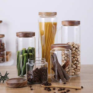 Vente en gros de boîtes de conserve en verre CL512 pour lait en poudre, thé, café, avec couvercle en bois d'acacia - Product Image 1