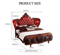 Lit de chambre à coucher de style européen en cuir véritable, taille king, en bois de caoutchouc massif, luxe classique, sculpté, style royal