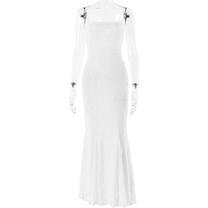 Vestido largo europeo americano con tirantes finos, sin espalda, con lazo, capa transparente, ajuste ceñido, para noche - Product Image 5