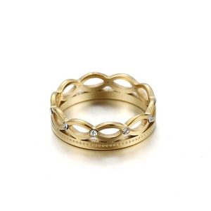 Yiwu Aceon in acciaio inossidabile intagliato struttura a punti alla moda taglio Laser cavo Multi infinito pietra pavimentata nuovo anello in oro da donna - Product Image 3
