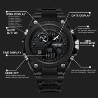 Jam Tangan Elektronik Pria BINBOND 885 Multifungsi Sport Tahan Air Tali Silikon Bercahaya Layar Ganda LED Digital