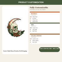Décoration murale en bois découpée au laser 2.5D, crâne et lune, 27,5 cm, style gothique bohème, décoration de Pâques, logo personnalisé OEM, suspension murale en bois
