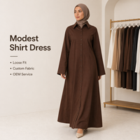 Robe chemise longue boutonnée en popeline de coton poly, mode modeste, fabricant OEM ODM pour marque privée