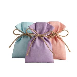 Pochette en toile de coton réutilisable portable avec logo personnalisé de haute qualité, sac cadeau à cordon - Product Image 1