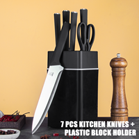 Usine personnalisé pas cher prix de gros couteau de cuisine Pack OEM/ODM 7 pièces couteaux de chef ensemble avec ciseaux porte-couteau fente organisateur