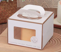 Boîte à gâteau minimaliste avec fenêtre transparente et poignée robuste, emballage élégant pour pâtisseries et desserts, logo personnalisé disponible