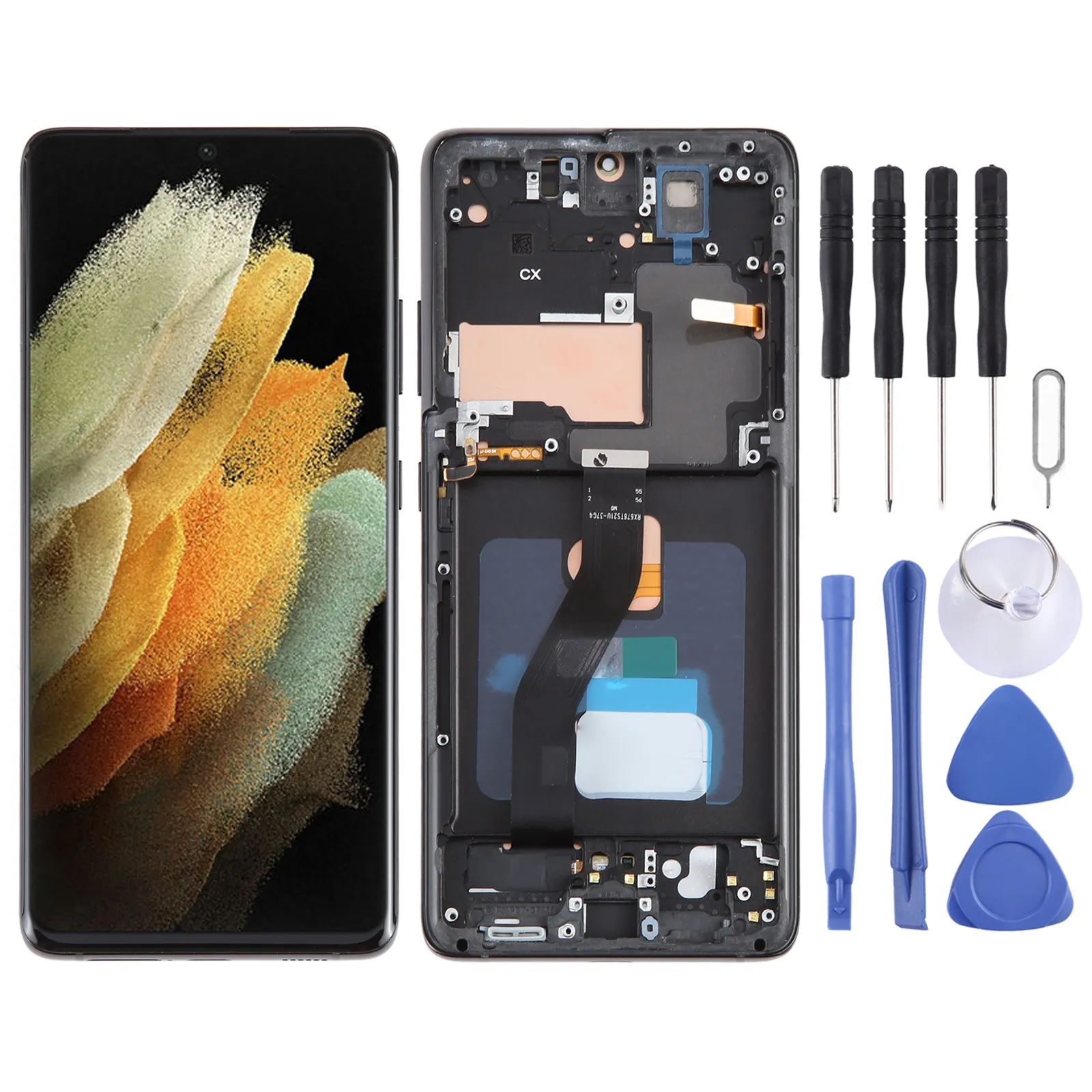 Grosir layar LCD OLED untuk Galaxy S21 Ultra 5G Digitizer SM-G998B rakitan penuh dengan bingkai, ukuran layar: 6.78 inci