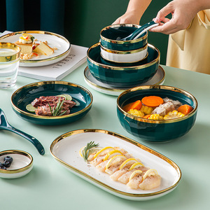 Set di Stoviglie in Ceramica di Lusso per Hotel e Ristoranti, Piatto Verde Phnom Penh Riutilizzabile e Ciotola per Zuppa - Product Image 1