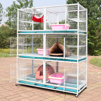 Cage d'élevage pour animaux de compagnie en fil d'acier tubulaire carré, 6 portes, 3 étages, pour chats et chiens, idéale pour petits animaux - Vernis nano de cuisson, vente chaude