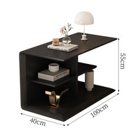 Table basse rectangulaire moderne minimaliste en bois noir avec étagère en forme de L, meubles de salon, design minimaliste