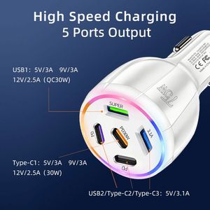 อะแดปเตอร์ชาร์จในรถยนต์ Universal 75W ชาร์จเร็ว ช่องเสียบที่จุดบุหรี่ 4 พอร์ต USB A+USB C ชาร์จเร็วสำหรับสมาร์ทโฟน - Product Image 4