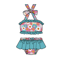 Traje de Baño al por Mayor con Volantes y Lazos para Niñas, Conjunto de Bikini de Dos Piezas con Top y Shorts, Ropa Infantil con Estampados Personalizados