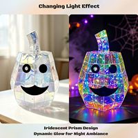 Regalo di Halloween, Jack-o'-lantern Iridescente, Decorazione LED a Forma di Zucca, Olografica Prismatica, Alimentata USB, 50 LED, 8 Modalità Dinamiche
