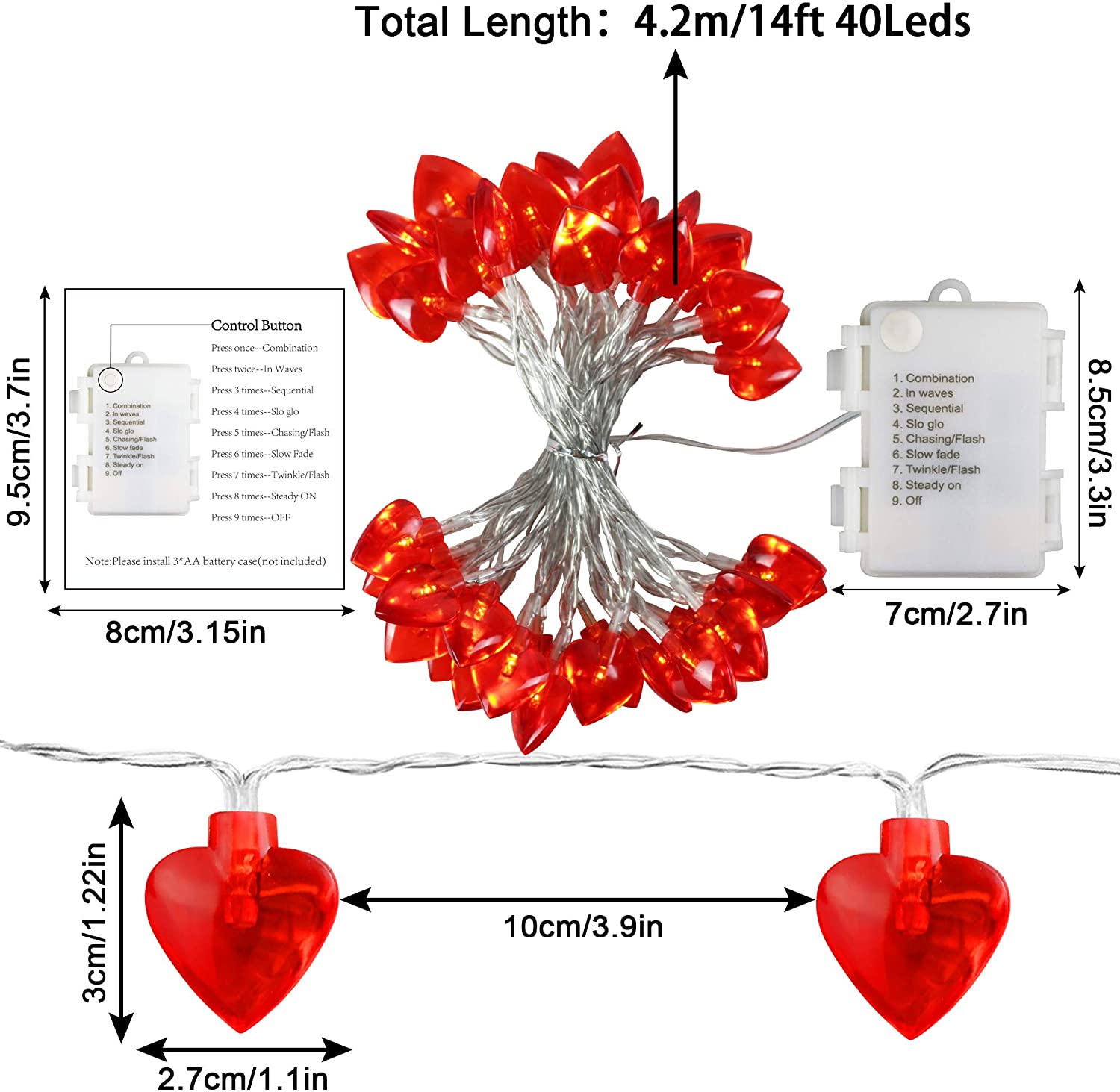 Valentine's Day String Light Heart Shaped Party Decorations Battery Operated for Party Favors Supplies Decor outdoor light