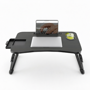Foldable <b>Wooden</b> Lap Stand Bed <b>Desk</b> Adjustable <b>Computer</b> Table with Coaster and Drawer for Home Office - Product Image 1