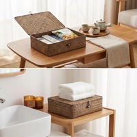 Lot de 2 paniers de rangement en jonc de mer naturel tressé à la main, avec couvercle anti-poussière, organisateur de maison et emballage cadeau