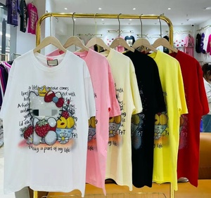 Kaos Wanita Katun 100% Berkualitas Tinggi Motif Kartun Berhias Rhinestone Berkilau OC1025 - Product Image 2