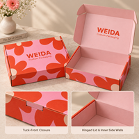Boîte d'expédition rectangulaire pliable en carton imprimé avec motif floral rose et orange, logo personnalisé, pour emballage de marque en gros