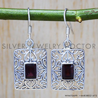 Cadeau d'anniversaire adorable pour femme, boucles d'oreilles en pierre de grenat en argent sterling 925, bijoux faits à la main, boucles d'oreilles fines pour femme