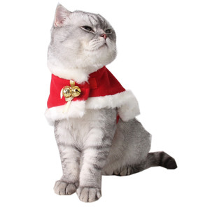Invierno cálido terciopelo rojo Poncho capa Santa Claus mascota disfraz para gatos y perros patrón a cuadros tela y abrigo <span class=keywords><strong>de</strong></span> nailon con campana - Product Image 6
