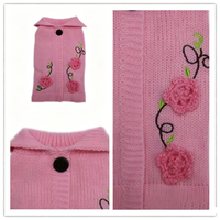 Cardigan rose pour chien, col en tricot acrylique, chaud et respirant pour l'hiver, manteau mignon pour petits et moyens chiens