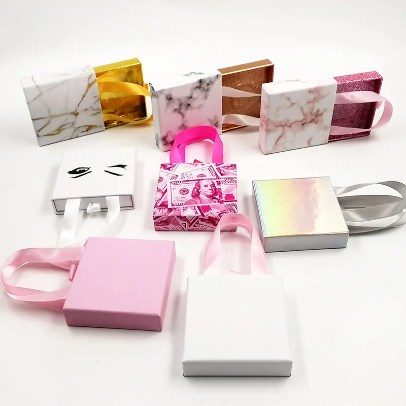 Caja de embalaje para pestañas, paquete vacío personalizado, rosa, cuadrado, visón, venta al por mayor