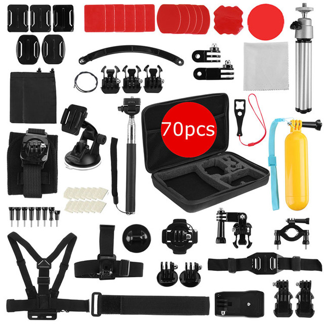 GoPro Accessories 70Pcs Action Camera Universal Mount Kit With Selfie Stick Helmet Strap Adjustable For Sports Photography
