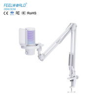 Micrófono USB FEELWORLD VM1 con Soporte de Brazo Ajustable, Micrófono de Condensador con Luz RGB LED para Juegos y Podcasts