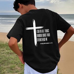 เสื้อยืดเด็กชาย FOXA ลายคริสเตียน ข้อพระคัมภีร์ฟิลิปปี 4:13 ผ้าฝ้าย พิมพ์ลายทางศาสนา สำหรับเด็ก - Product Image 3