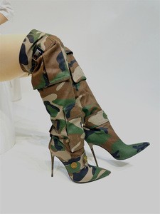 Sandales romaines camouflage pour femmes, chaussures plates de style romain, bottes hautes au-dessus du genou pour mollets larges - Product Image 2