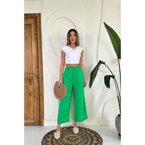 Pantalons décontractés en lin vert taille haute pour femmes, taille XL, respirants, à jambes larges, avec fermeture élastique à la taille - Product Image 4