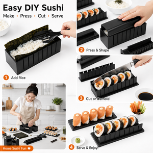 Ensemble de 11 pièces pour faire des sushis, kit de moules en PP de qualité alimentaire avec spatule et couteau pour faire des sushis facilement à la maison - Product Image 3