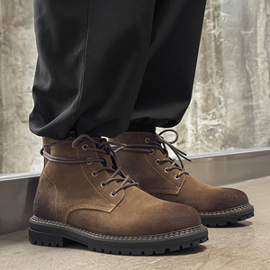 Bottes de travail tendance pour hommes, style rétro américain, résistantes à l'usure, bottes à la cheville en daim, bottes en cuir - Product Image 3