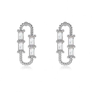 Dylam Tiny <b>Cute</b> Design Solid Sterling Silver Colorful Baguette 5A Cubic Zircon Diamond Paper Clip Shape Stud <b>Earrings</b> for Women - Product Image 1