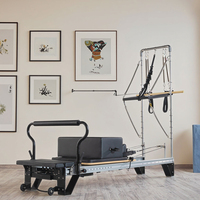 Reformer Pilates Professionnel avec Demi-Tourneuse pour Studio Commercial, Lit de Renforcement Musculaire avec Chariot Silencieux