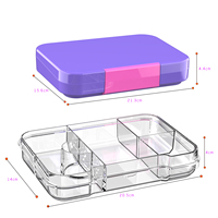 Boîte à lunch Bento réutilisable en plastique sans BPA, imprimé dessin animé, 4 compartiments, à un seul niveau, anti-fuite, pour filles et enfants